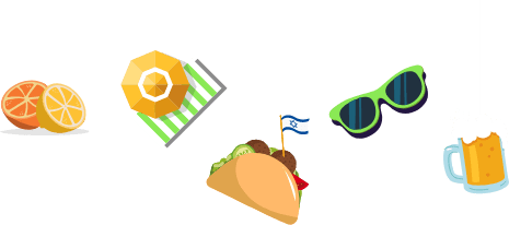 סמלים ישראלים על חוטים - לימונים, מטריית חוף, פלאפל, משקפיים, בירה